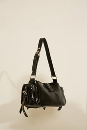 VEGAN LEATHER MULTI ZIP & POCKET SHOULDER BAG