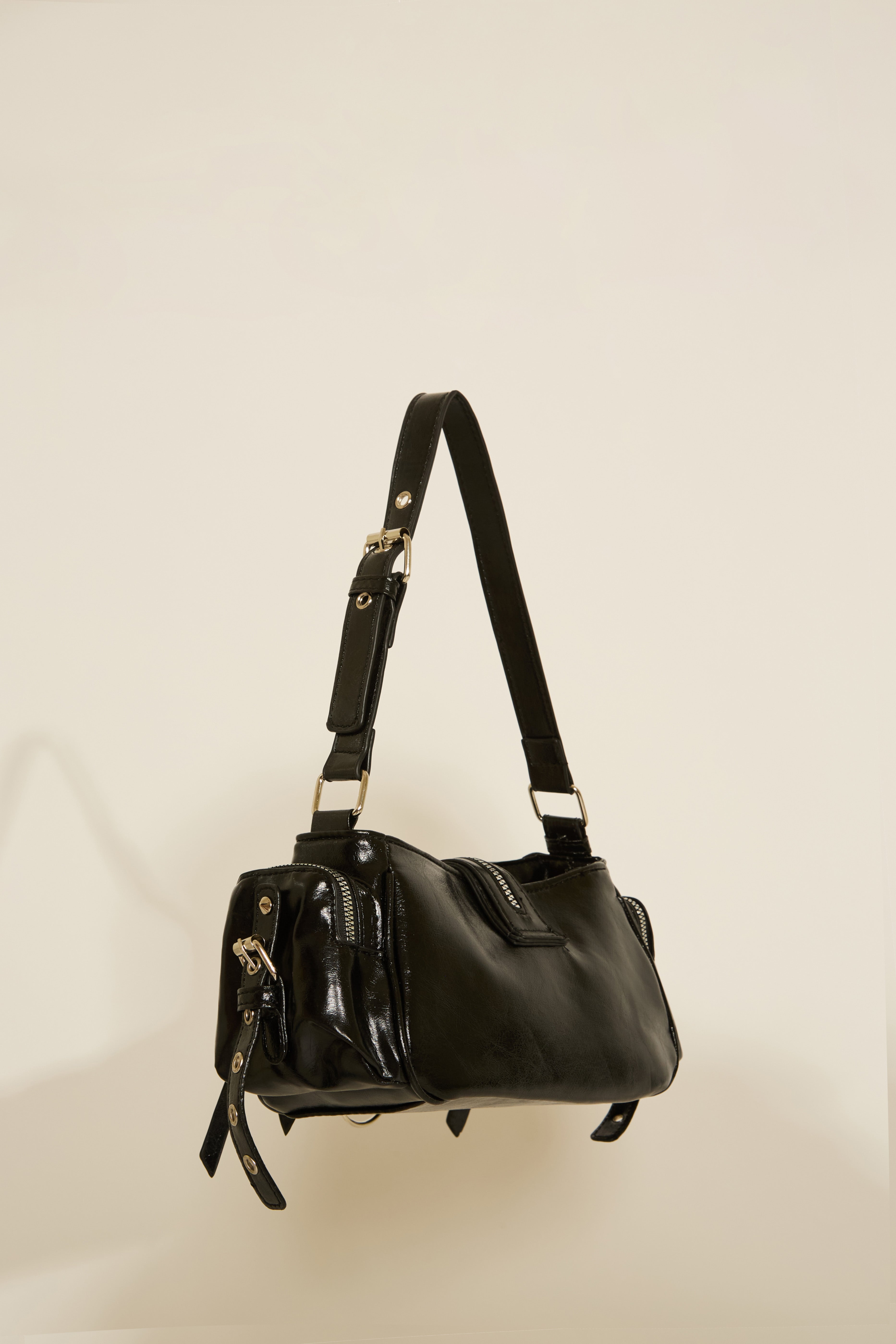 VEGAN LEATHER MULTI ZIP & POCKET SHOULDER BAG