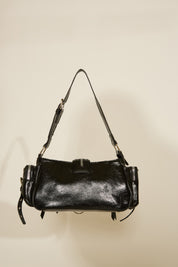 VEGAN LEATHER MULTI ZIP & POCKET SHOULDER BAG