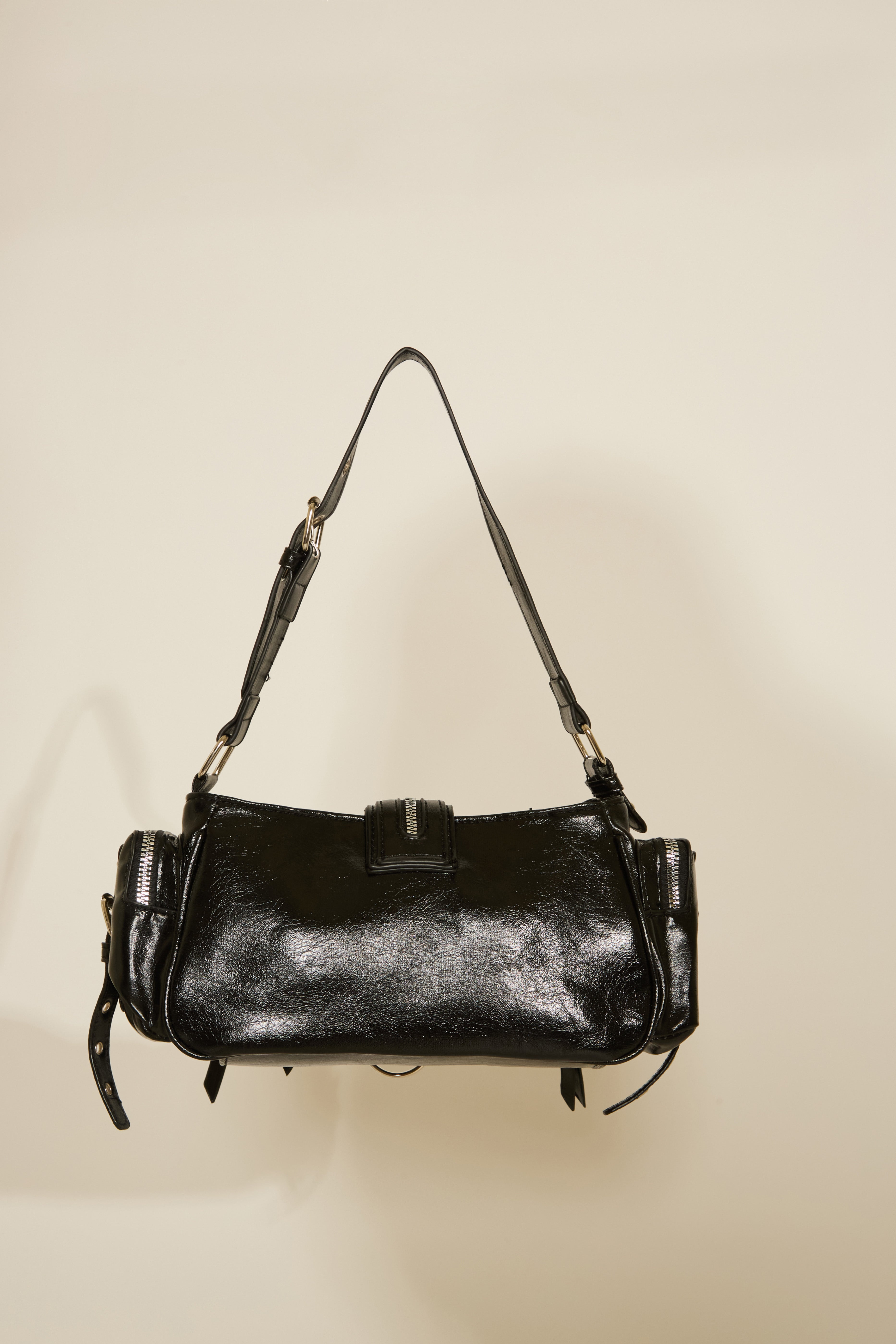 VEGAN LEATHER MULTI ZIP & POCKET SHOULDER BAG