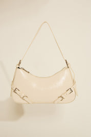 VEGAN LEATHER SHOULDER BAG WITH STRAP DETAILS