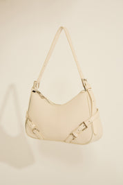 VEGAN LEATHER SHOULDER BAG WITH STRAP DETAILS