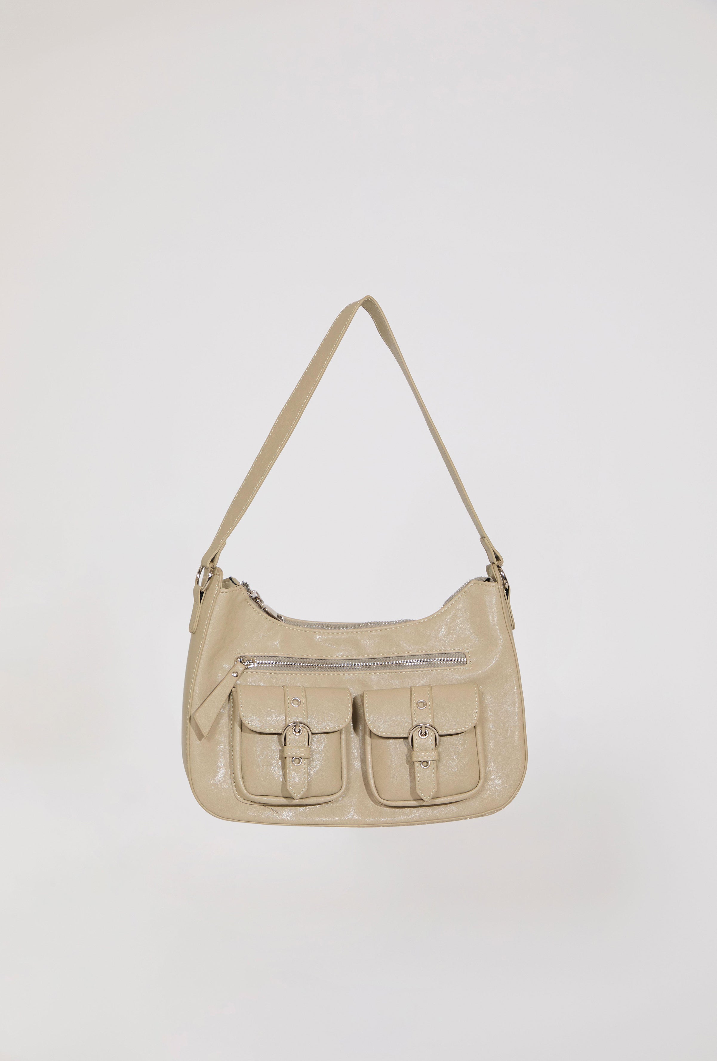 MULTI POCKET VEGAN LEATHER SHOULDER BAG