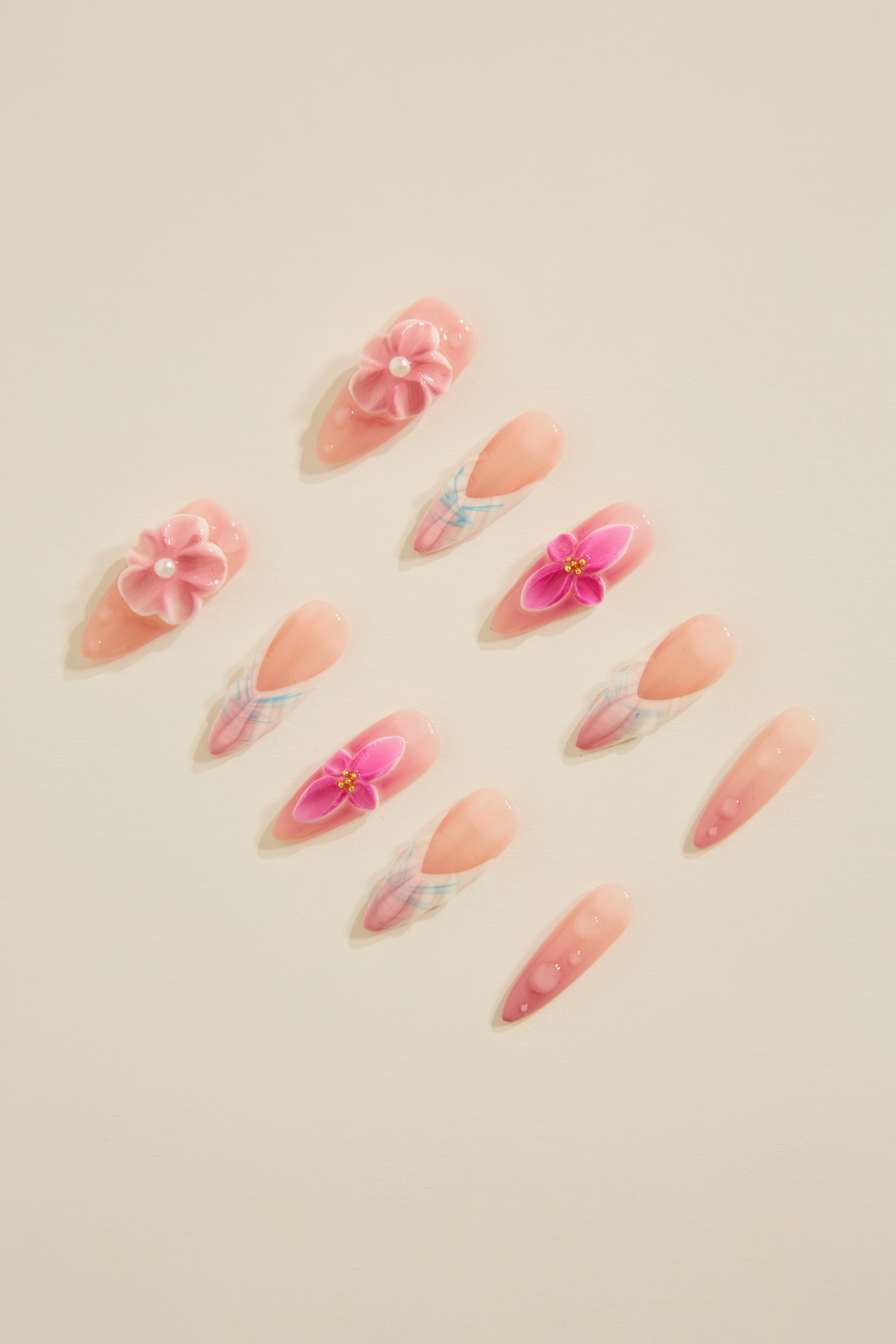 MULTI COLOR FLORAL MED ALMOND SHAPE NAILS