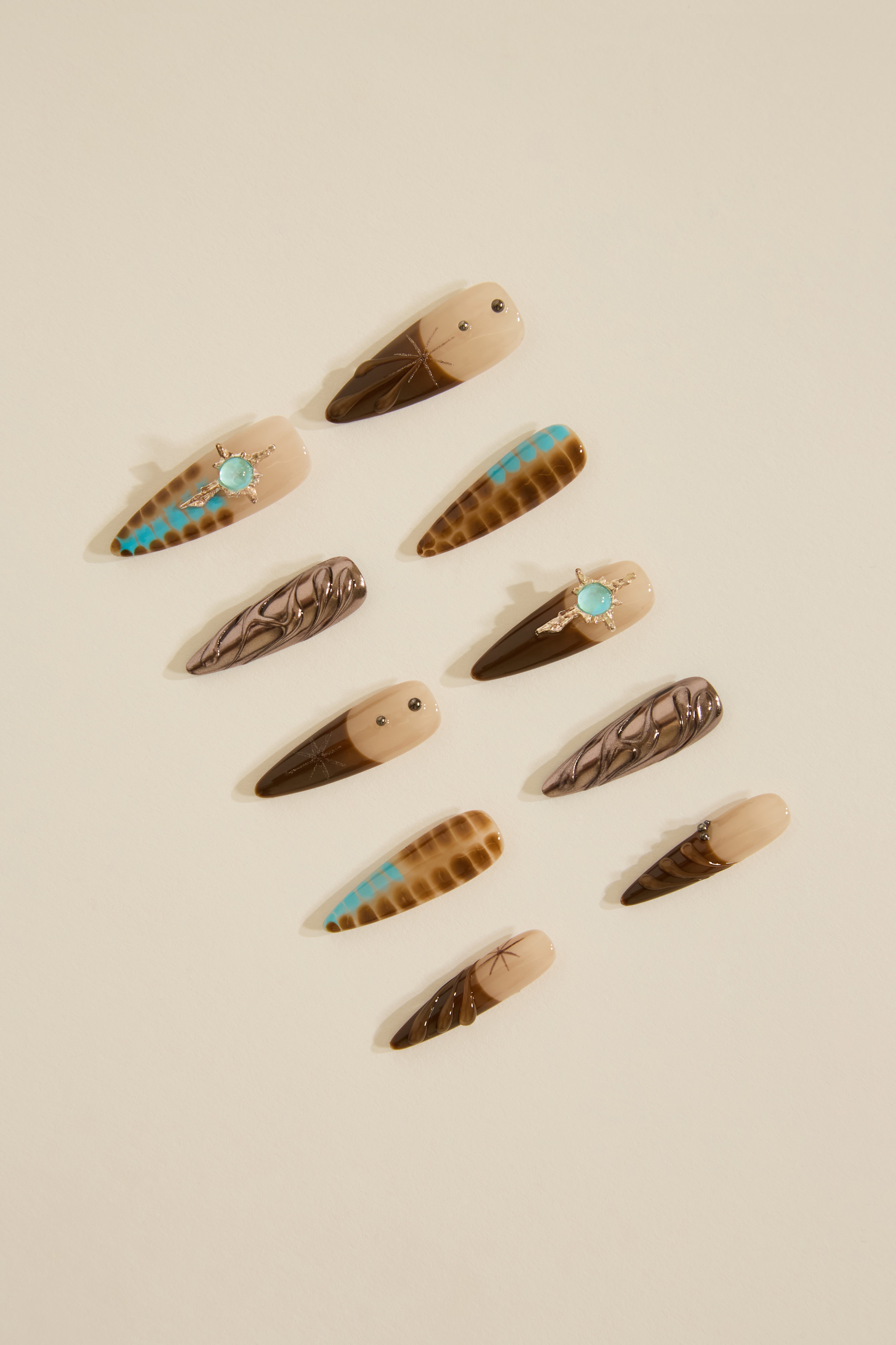 LONG MULTI 3D & FRENCH TIP DESIGN PRESS ON NAILS