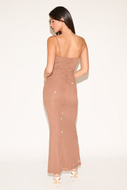 SPAGHETTI STRAP RHINESTONE MESH MERMAID MAXI DRESS