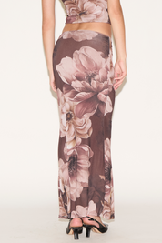 LARGE PEONY PRINT MESH OVERLAY MAXI SKIRT