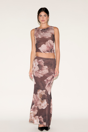 LARGE FLORAL PRINT SLEEVELESS MESH TOP