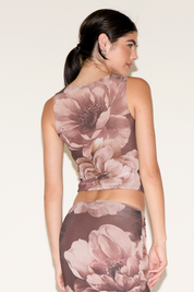 LARGE FLORAL PRINT SLEEVELESS MESH TOP
