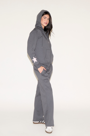 STARS ON SLEEVE ZIP UP HOODED SWEATSHIRT