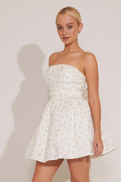 FLORAL TUBE DRESS WITH TULLE AND BACK BOW