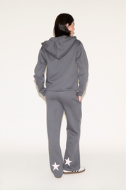 STARS ON SLEEVE ZIP UP HOODED SWEATSHIRT