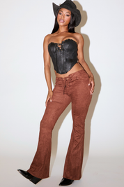 STUD & TIES DETAIL VEGAN SUEDE STRAPLESS CORSET TOP