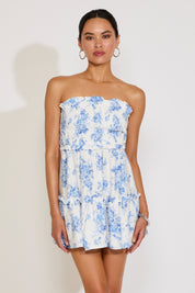 SMOCKED BUST RUFFLED FLORAL PRINT TUBE DRESS