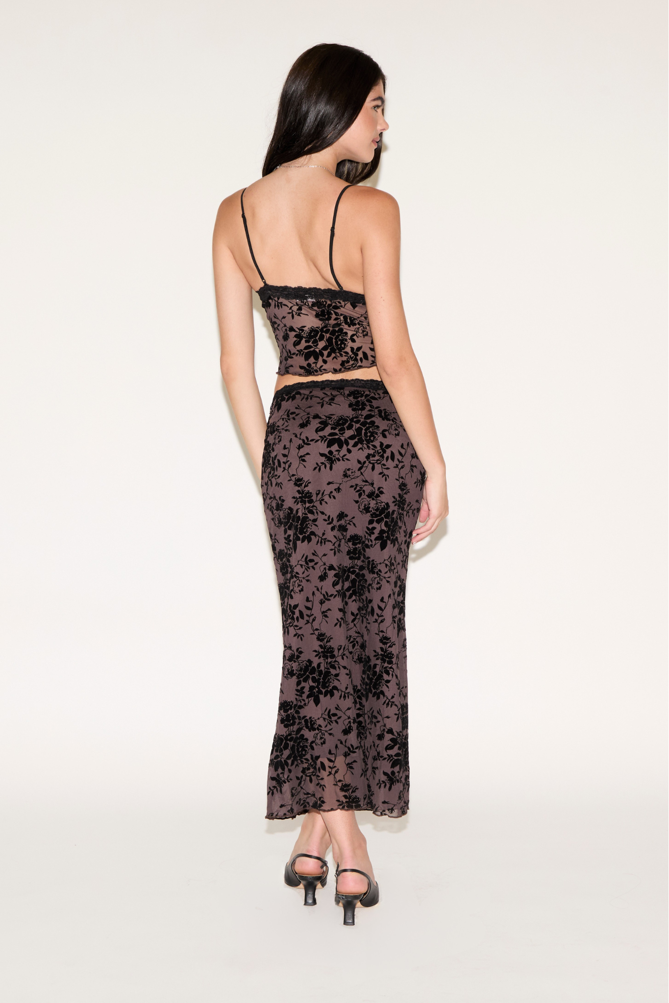 LACE EDGE FLORAL MESH SKIRT