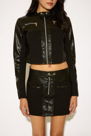 VEGAN LEATHER PANEL MINI SKIRT WITH ZIP DETAIL