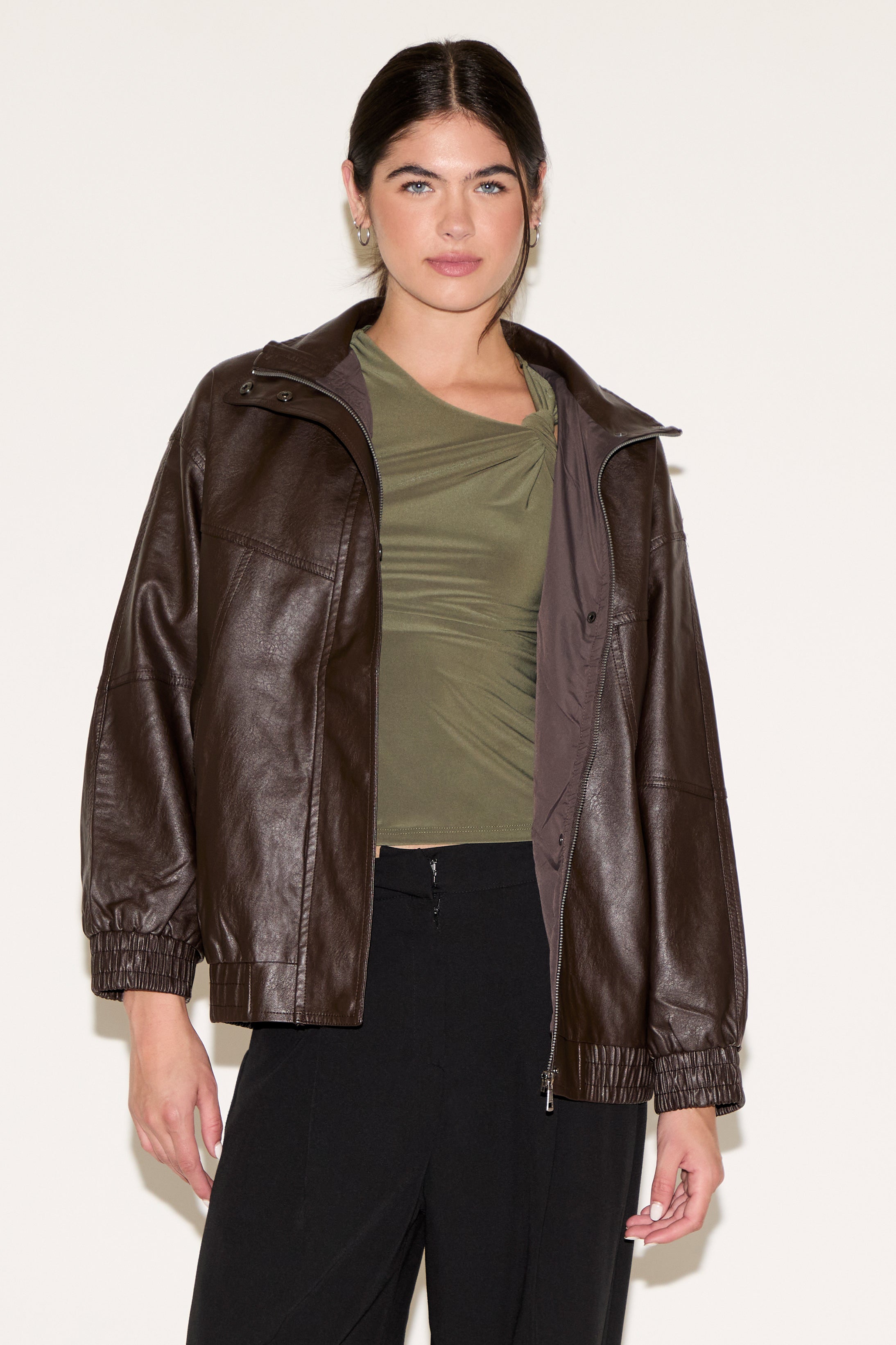 VEGAN LEATHER JACKET WITH HIGH COLLAR