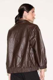 VEGAN LEATHER JACKET WITH HIGH COLLAR