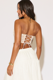 DISTY FLORAL PRINT STRAPLESS CORSET TOP WITH BONING