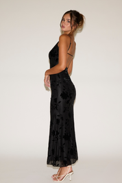 BURNOUT MESH OPEN BACK SLEEVELESS MAXI DRESS