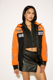 HIGH NECK HARLEY DAVIDSON ZIP UP RACING JACKET