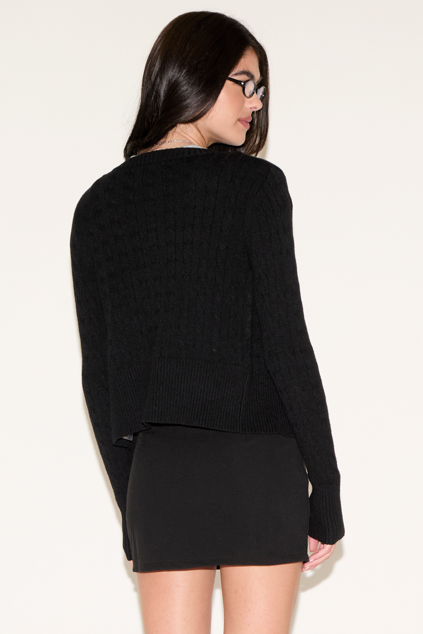 BUTTON UP RIBBED EDGING CABLE KNIT CARDIGAN