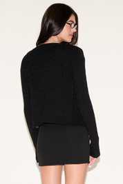 BUTTON UP RIBBED EDGING CABLE KNIT CARDIGAN