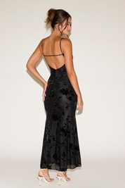 BURNOUT MESH OPEN BACK SLEEVELESS MAXI DRESS