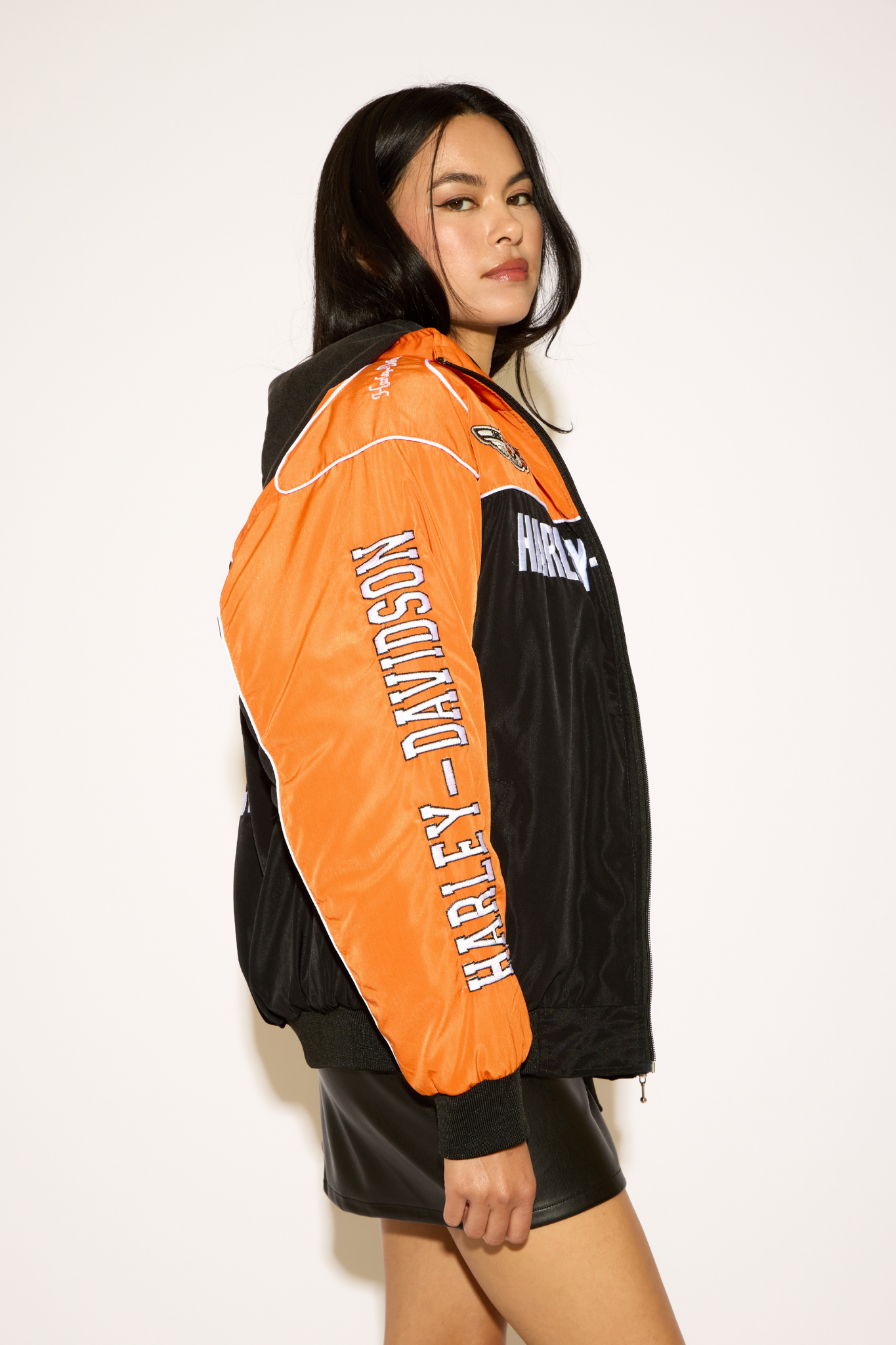 HIGH NECK HARLEY DAVIDSON ZIP UP RACING JACKET