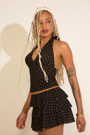 POLKA DOT WITH CREPE TIERED HALTER TOP & SKORT SET