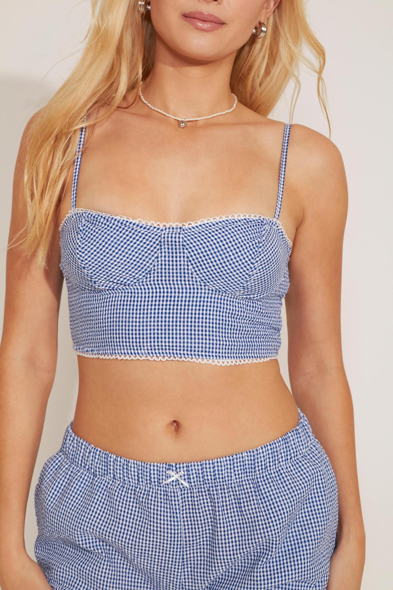 LACE TRIM GINGHAM TOP & SHORT SET