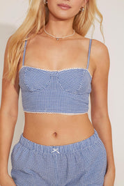 LACE TRIM GINGHAM TOP & SHORT SET