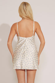 FLOWER PRINT SATIN SLIP-ON MINI DRESS