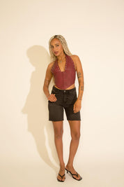 TUMMY CONTROL HIGH RISE MID LENGTH DENIM SHORTS