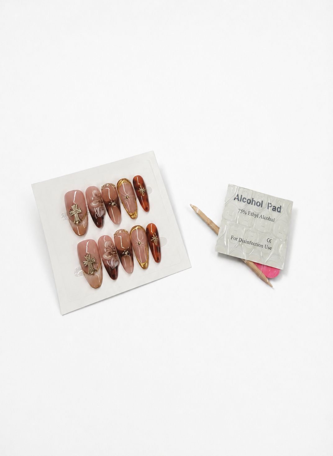 CROSS & JEWEL 3D ELEMENT MULTI DESIGN ALMOND NAILS (2)