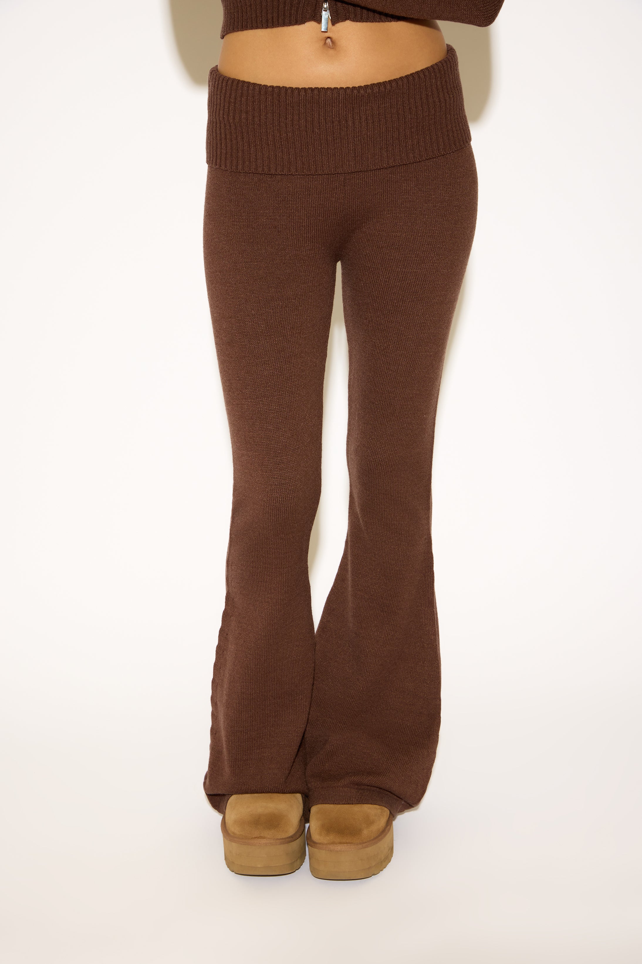 FOLD OVER FLARE SWEATER KNIT PANTS