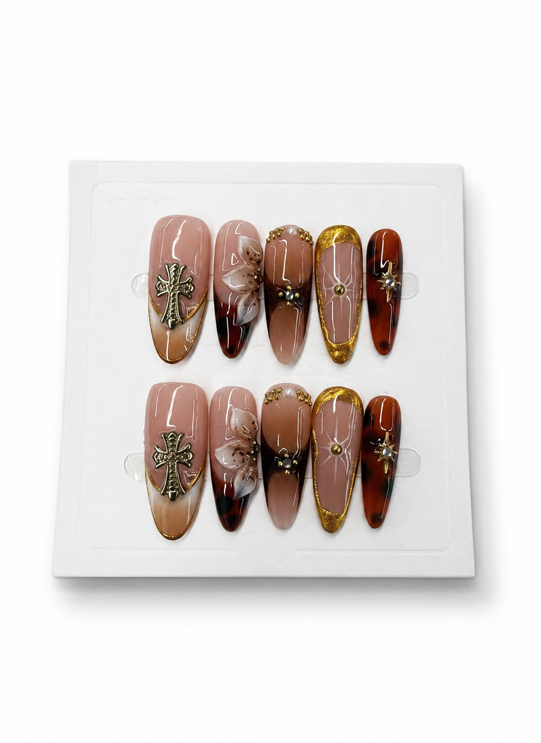 CROSS & JEWEL 3D ELEMENT MULTI DESIGN ALMOND NAILS (2)