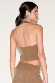 WRAP FRONT HALTER NECK PINSTRIPE VEST TOP