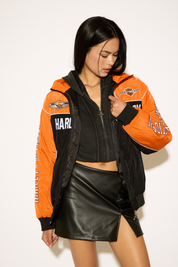 HIGH NECK HARLEY DAVIDSON ZIP UP RACING JACKET