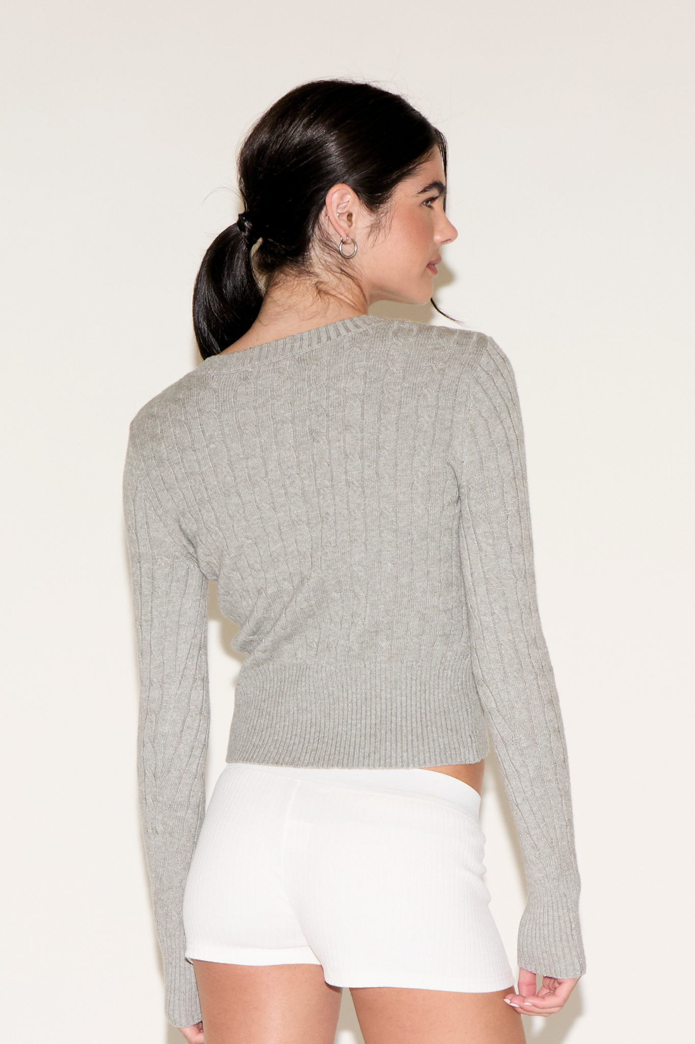 BUTTON UP RIBBED EDGING CABLE KNIT CARDIGAN
