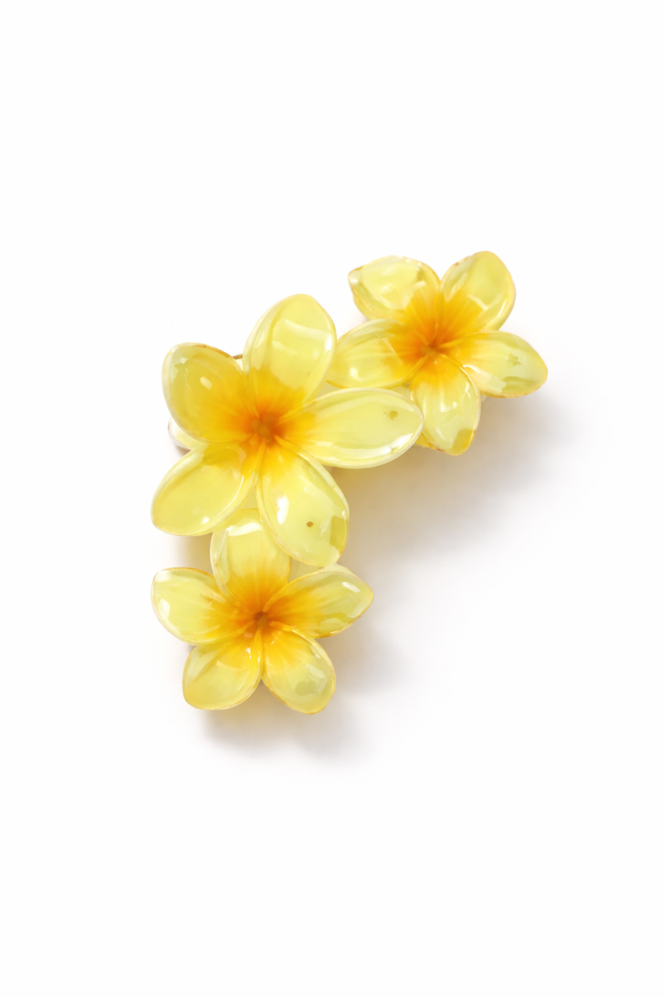 Yellow flower-shaped claw clip on a white background