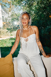 KEYHOLE OPEN BACK TOP & WIDE LEG PANT SET