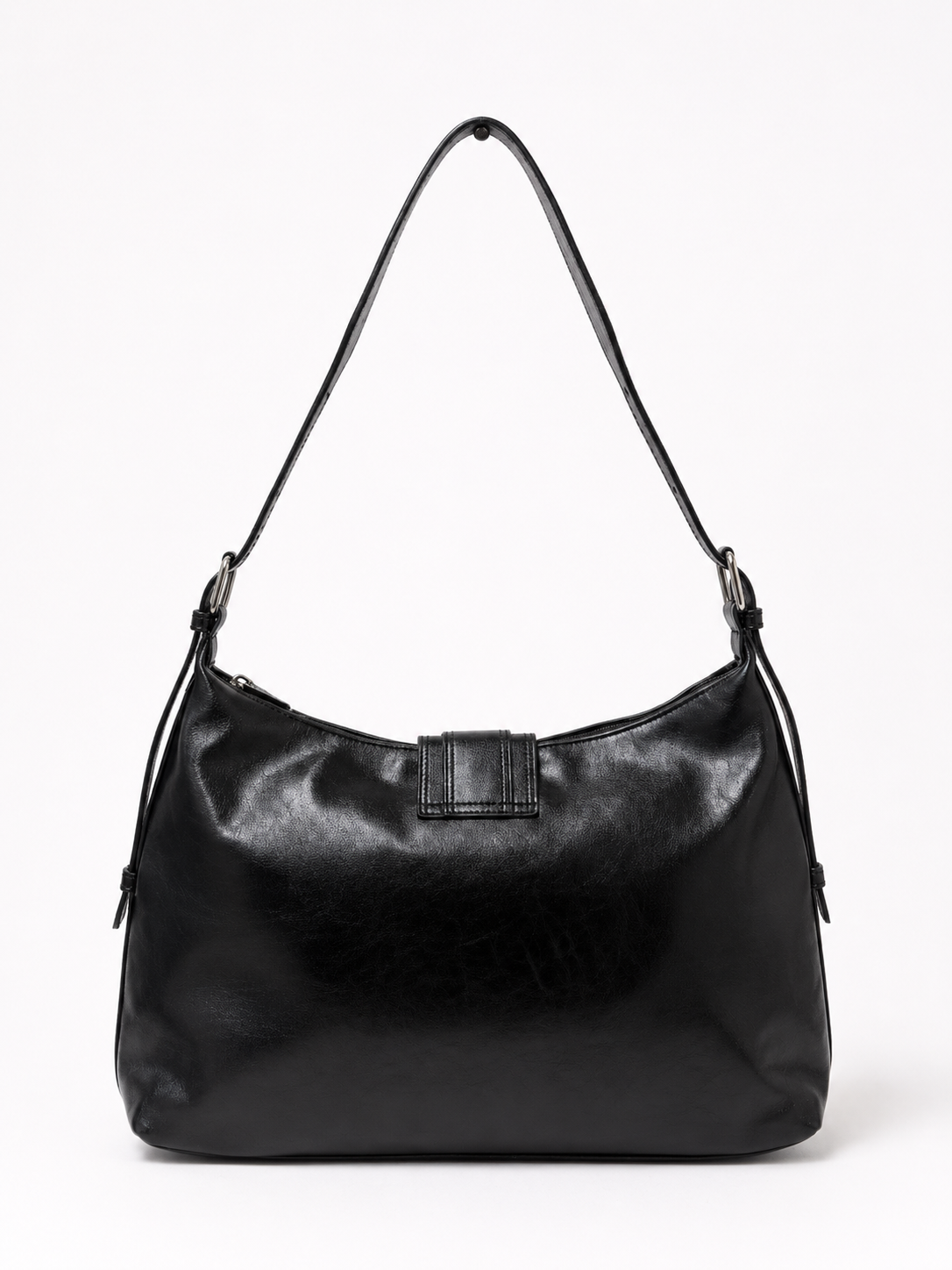 STUDDED HARNESS AND ACCENTS HOBO VEGAN LEATHER BAG