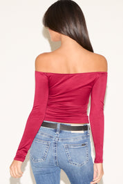OFF SHOULDER SLINKY LONG SLEEVE TOP