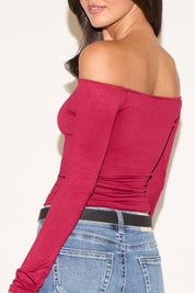 OFF SHOULDER SLINKY LONG SLEEVE TOP