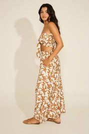 SMOCKED VINE PRINT STRAPLESS BRALETTE TOP