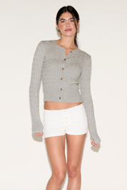 BUTTON UP RIBBED EDGING CABLE KNIT CARDIGAN