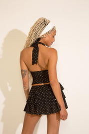 POLKA DOT WITH CREPE TIERED HALTER TOP & SKORT SET