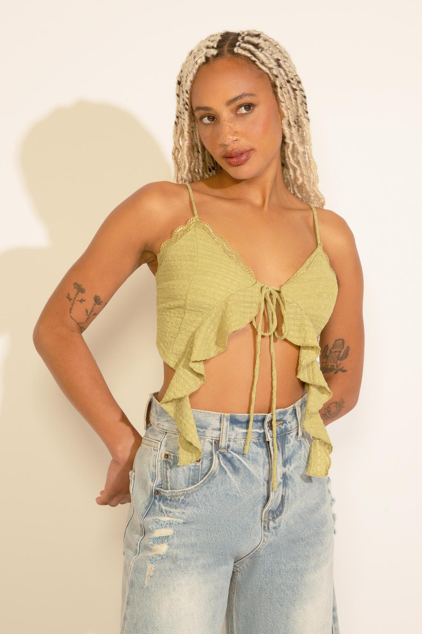 CRINKLE TEXTURE CAMI STRAP BUTTERFLY TOP
