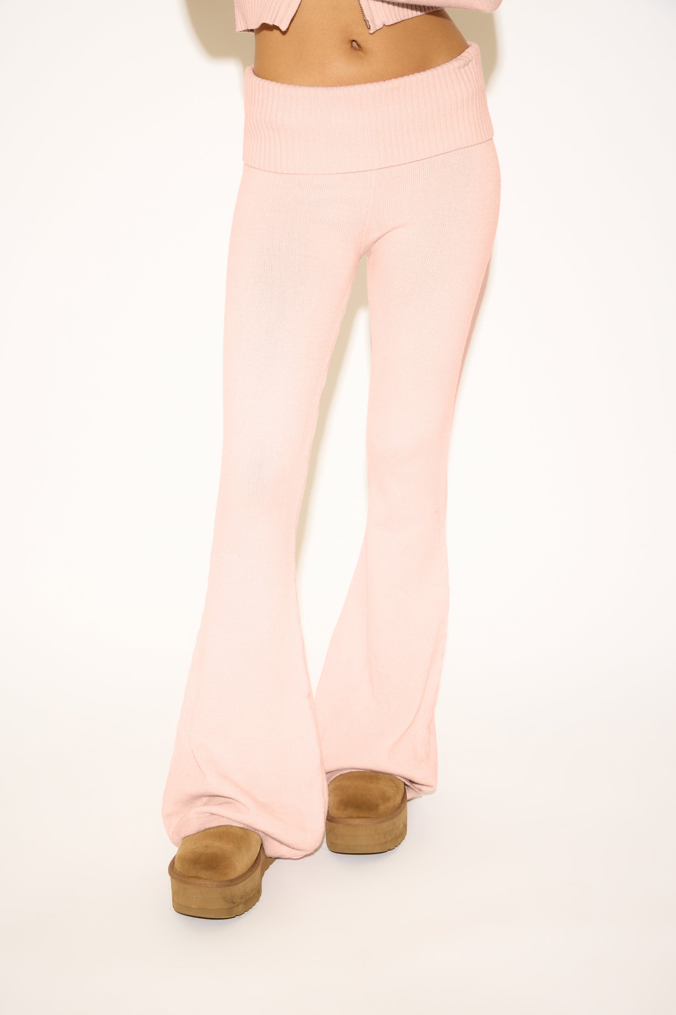 FOLD OVER FLARE SWEATER KNIT PANTS